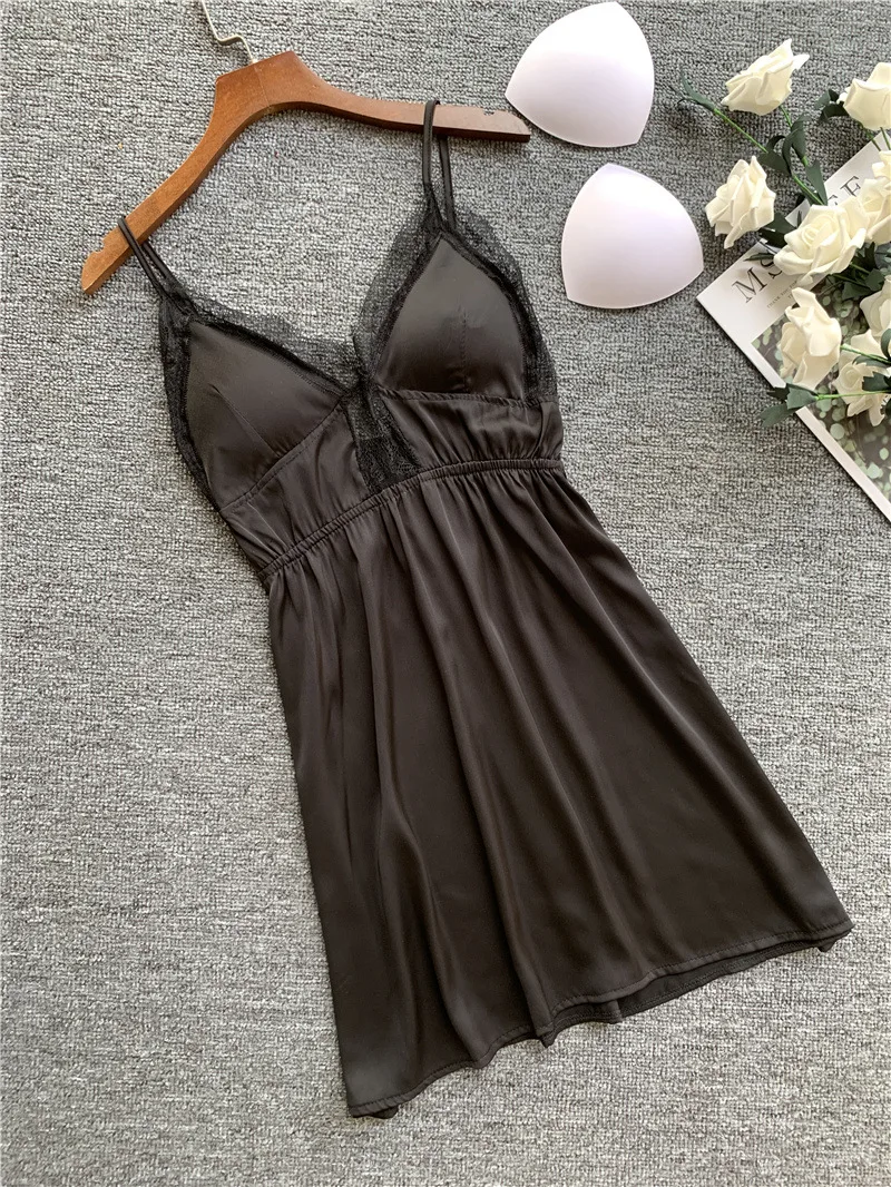 Ночные рубашки и для сна шелковое платье атласное сексуальное кружевное белье