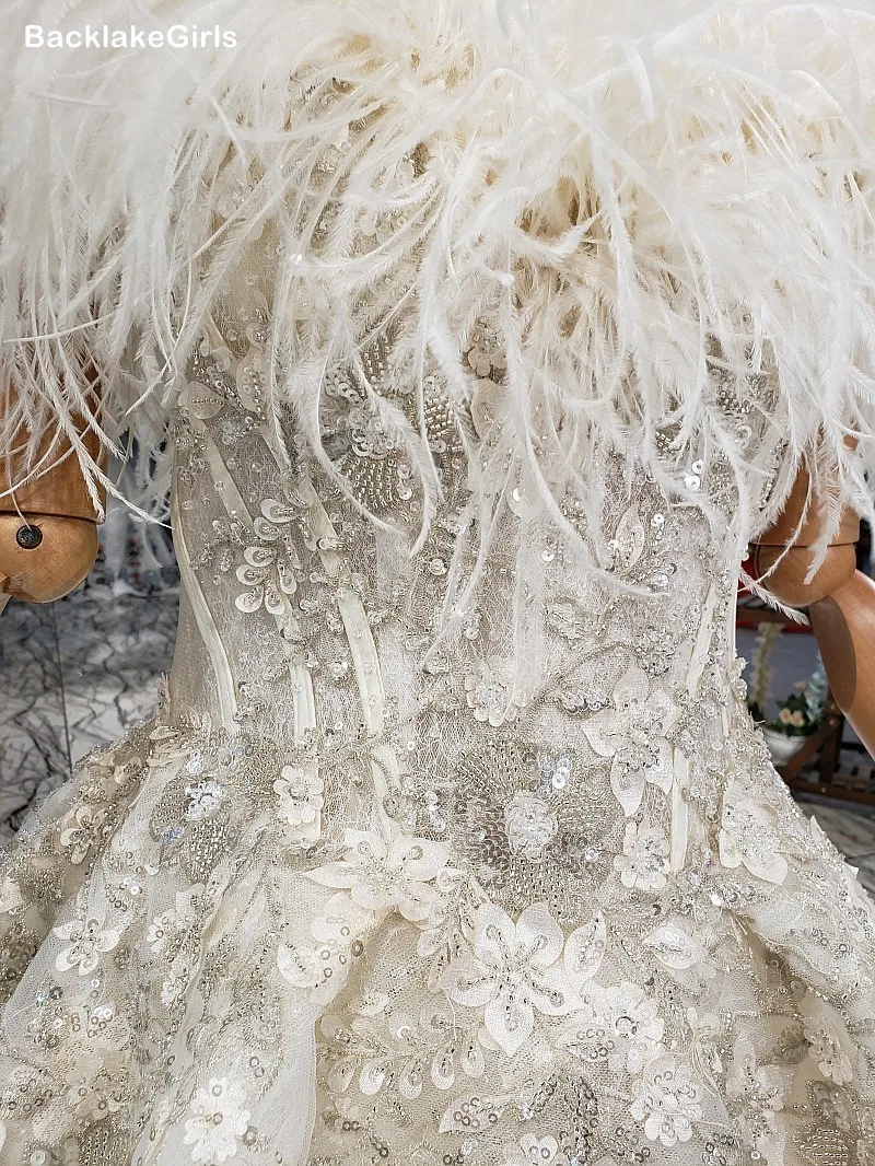 Высококачественные свадебные платья с перьями 2020 Новая мода Сексуальная Лодка
