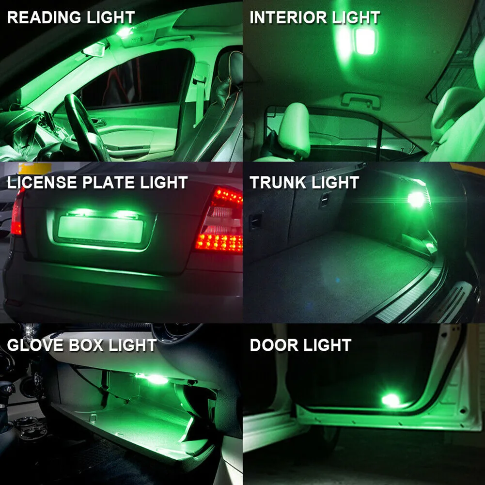 

20 шт. T10 LED COB зеленый W5W автомобисветильник 12 В PMMA 510nm купольная лампа для считывания карты лампа 168 194 высокая яркость прочные детали