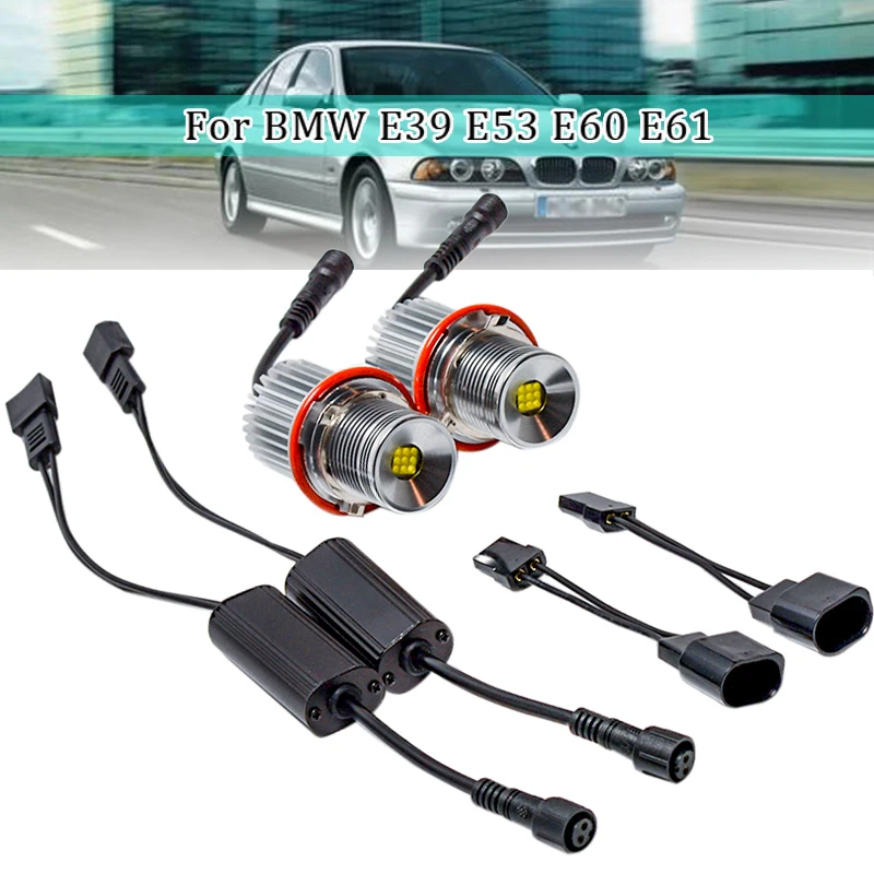 

2PCS For BMW E39 E53 E60 E61 Super Bright Led Energy Save 45w White Angle Eyes LED Marker HALO Ring Light Bulb