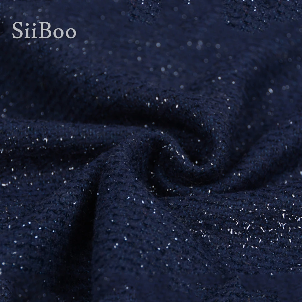 Роскошное металлическое плетение 85% шерстяная ткань одежда для зимы темно-синего