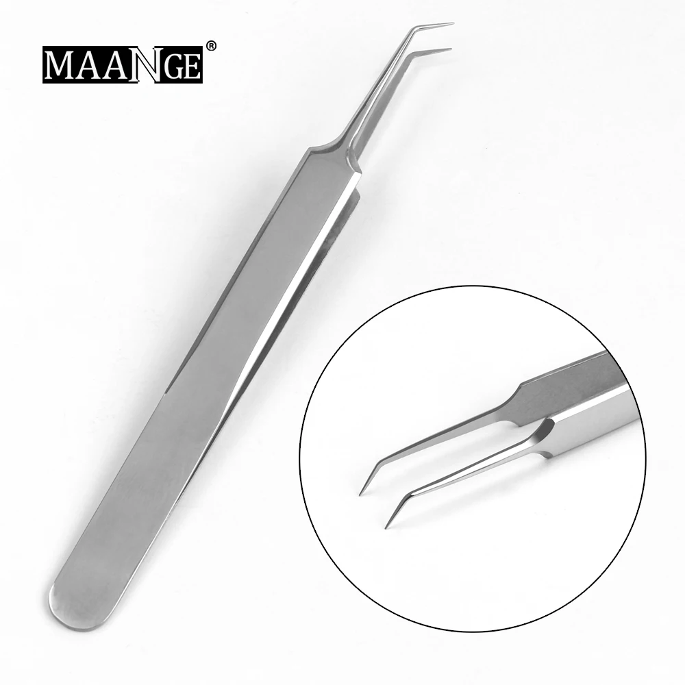 Oblique MAANGE 1 шт. Пинцет для удаления черных точек щипцы для наращивания ресниц антикислотные стальные изогнутые иглы Пинцет для удаления акне уход за лицом инструменты - Цвет: Oblique