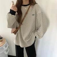 2021 new autumn striped t shirt loose korean style long sleeve top clothes trendy black t shirt for women harajuku oversized