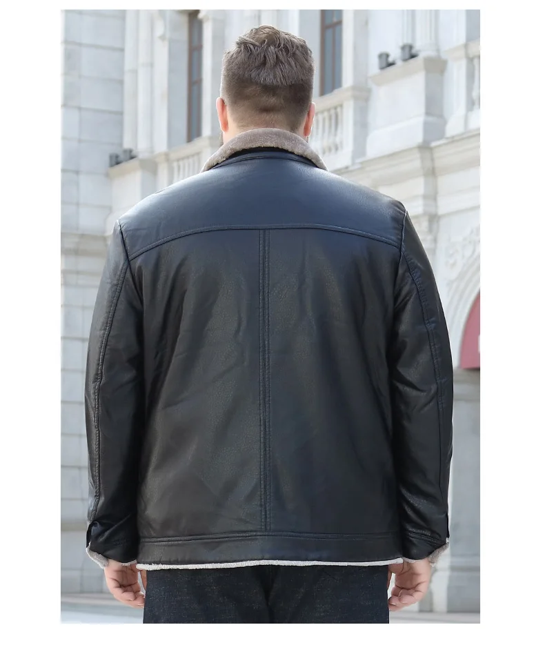 Размера плюс 8XL зимняя кожаная куртка для мужчин Модная Кожаная одежда коричневые куртки из овчины с шерстяной подкладкой новое поступление