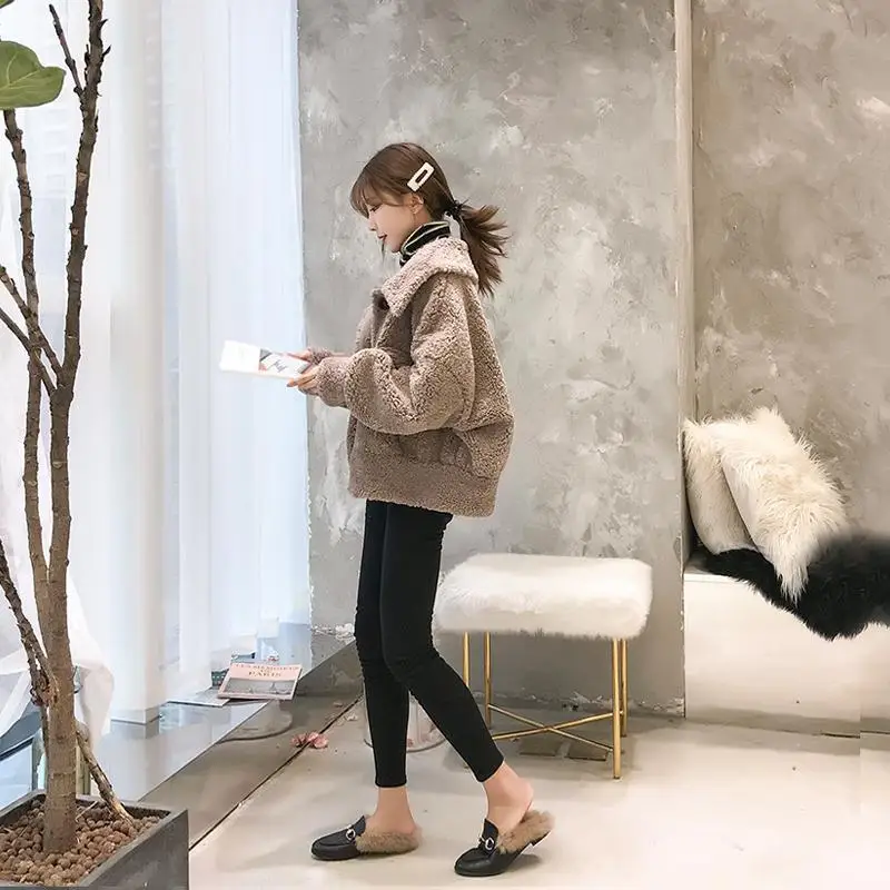 Корейское шикарное утолщенное пальто из искусственного меха ягненка женская