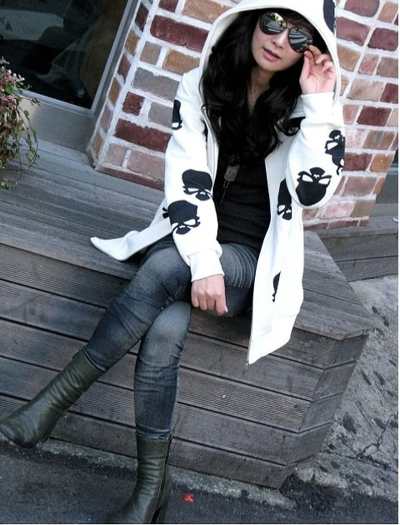 2022 New Product Women's Skull Zipper Hooded Fashion Casual Hoodies Jacket Coat Tops Harajuku Female