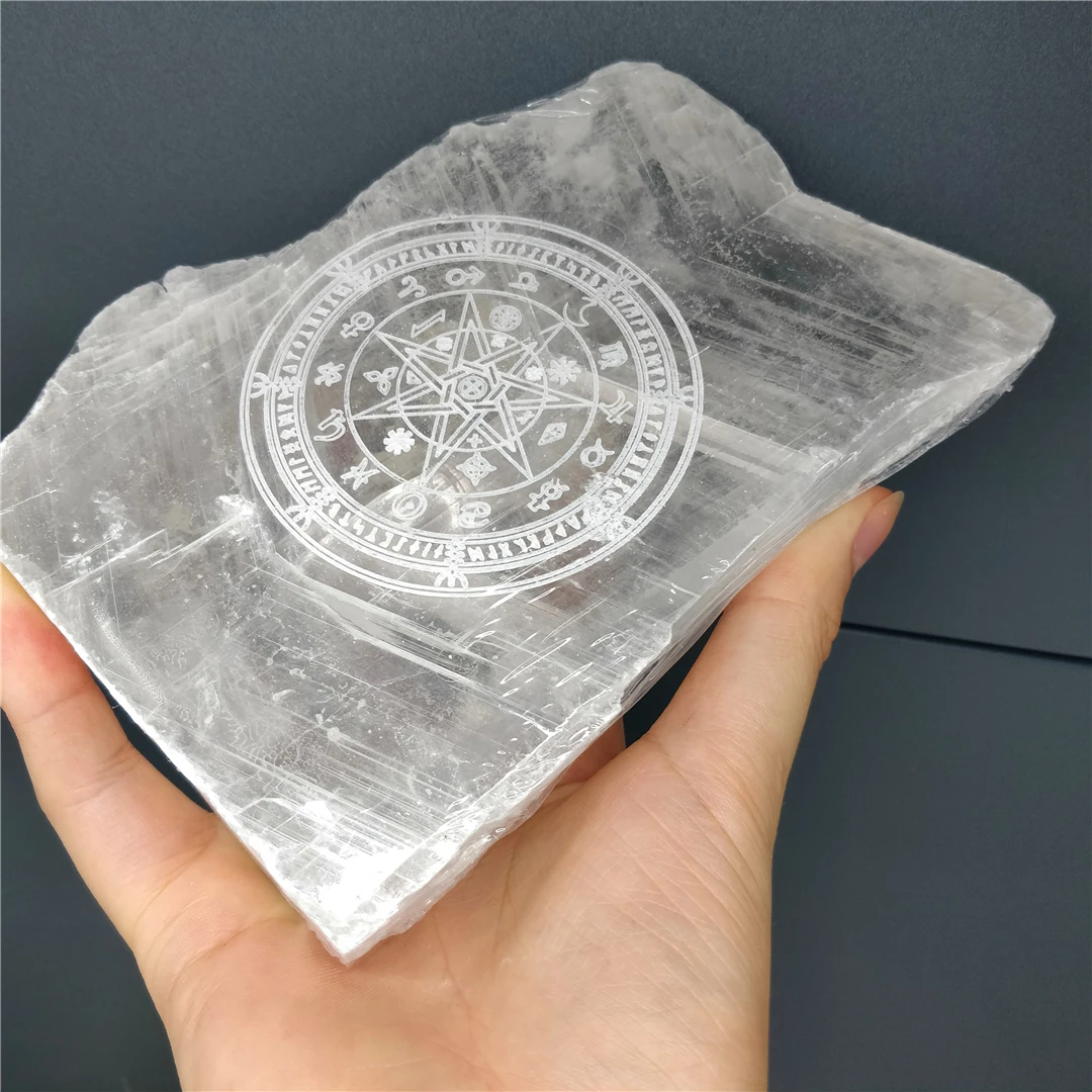 

Natural Rough Raw Transparent Selenite Crystals Unpolished Stone Bulk Chakras Symbols Evil Eyes Witch Decor Divination Pendulum