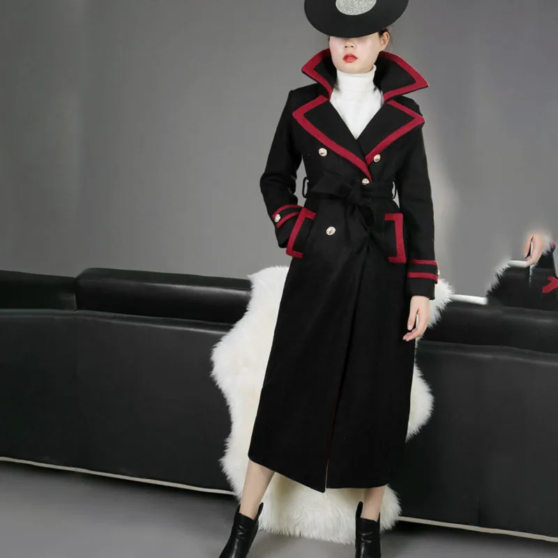 LANMREM 2020 ветровка Женская длинная Весенняя Новинка приталенное черное шерстяное