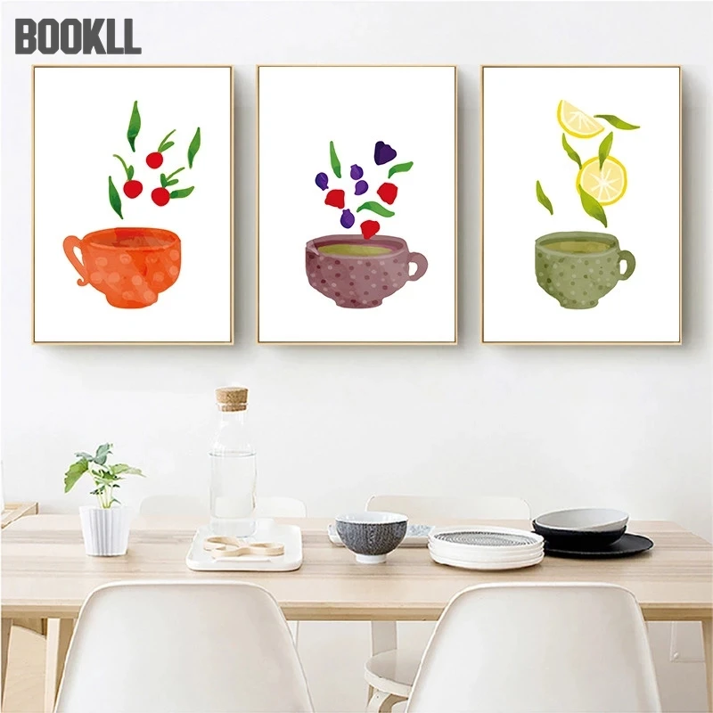 

Indoor HD Fruit Tea Cup Canvas Painting Printmaking Wall Art Painting Poster Pictures Dining Room Kitchen Home Decoration