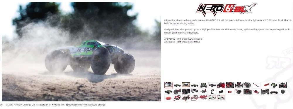 Arrma Nero 6s бесщеточный водонепроницаемый blx 1/8 RTR scale 150A ESC 4wd monster truck-без дифференциального замка версия