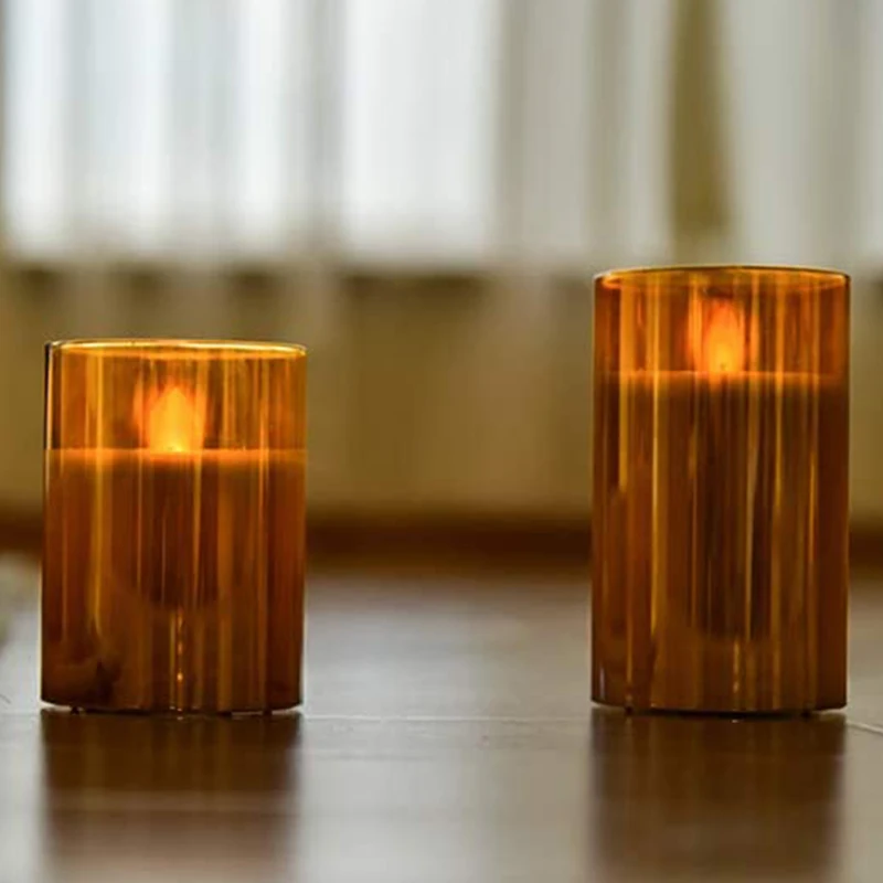 

Amber Glass LED Flameless Candles Flickering with Remote,Battery Operated,For Wedding,Festival Decorations,Gift,3 Pack