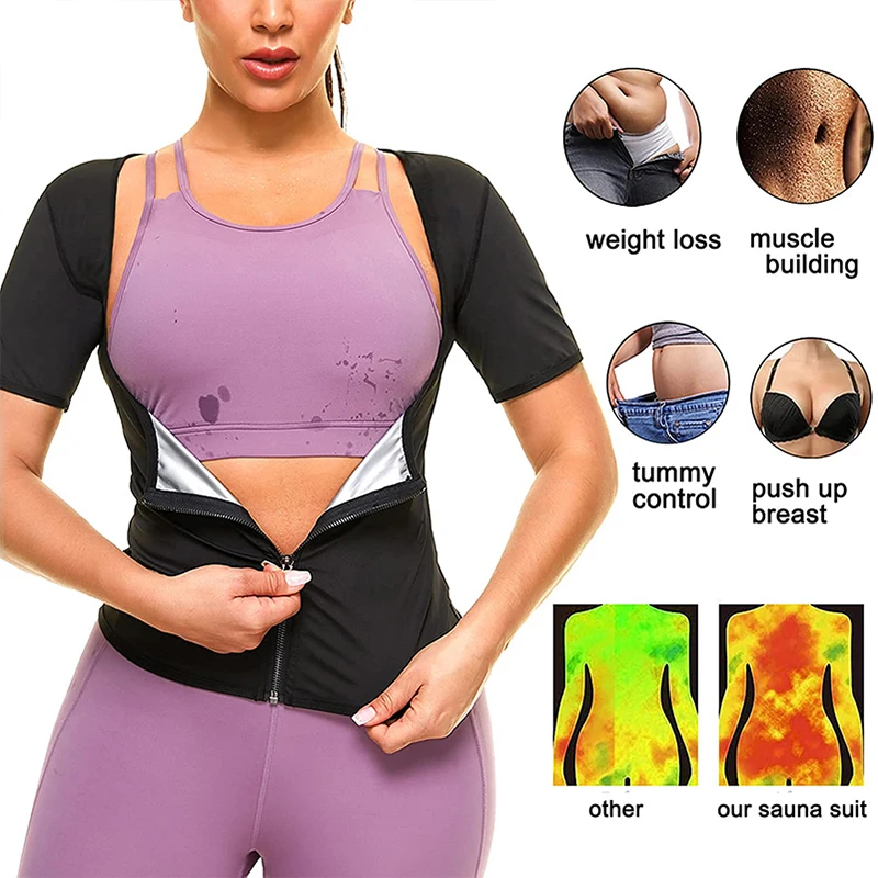 Silver Coated Sweat Sauna Tank Tops Body Shaper Shapewear Gym Workout Waist Trainer Vest Slimming Shirt Zipper Polymer Belt Tees
