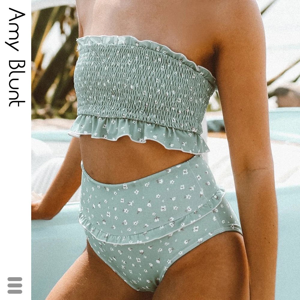 

High Waist Bikini Set 2020 Sexy Swimwear Women Swimsuit High Leg Bandeau Bikinis Set Swimming For Bathing Suit Woman Swimsuits