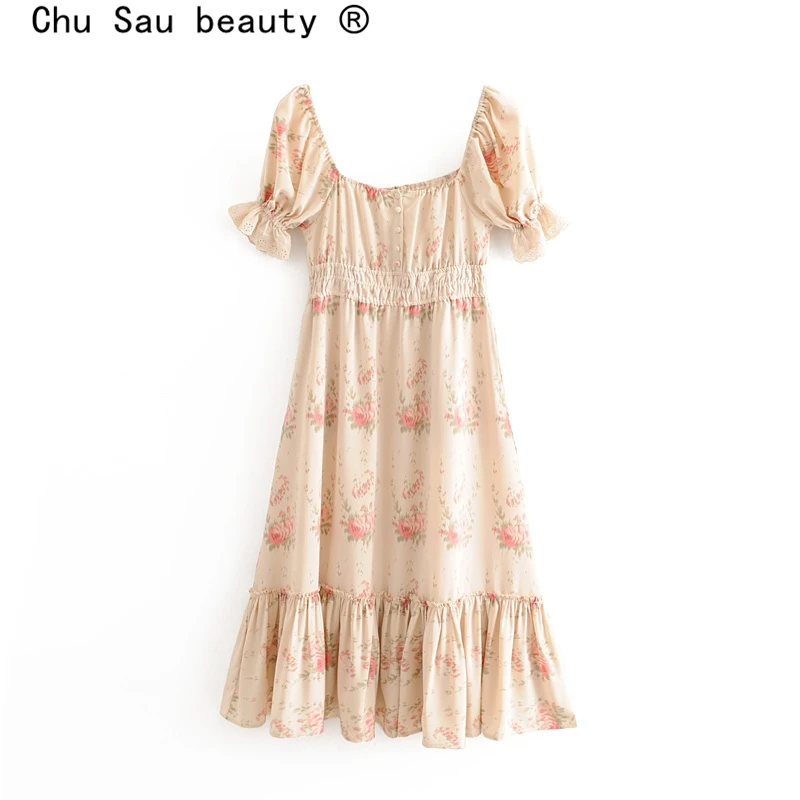 Chu Sau beauty Новое модное пасторальное платье миди с цветочным принтом женское