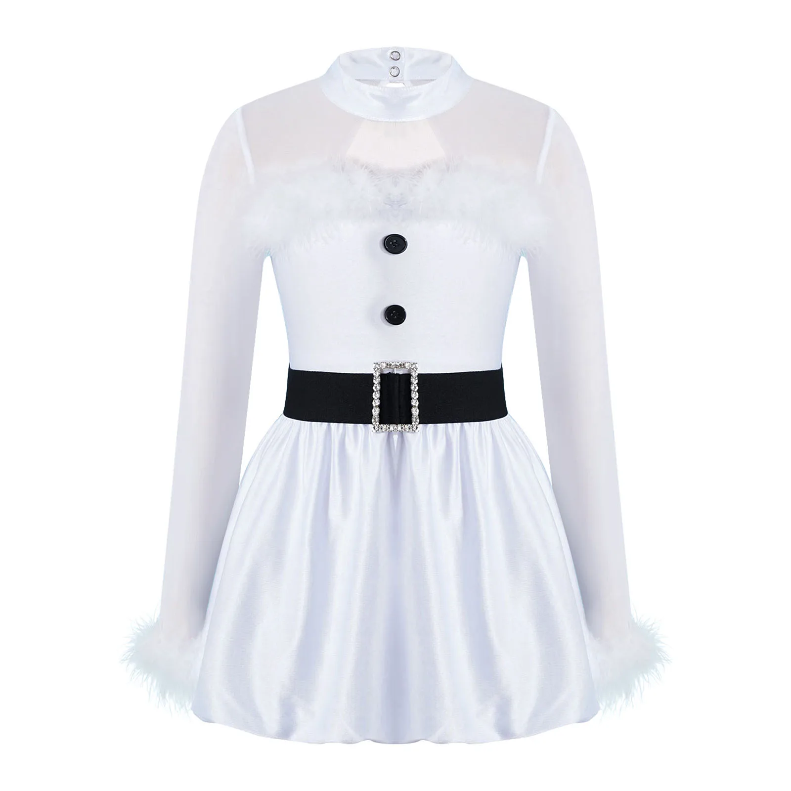 

Kids Girls Ballet Dress Long Mesh Sleeves Open Back Figure Ice Skating Gymnastics Dance Dress For Christmas Party Performance