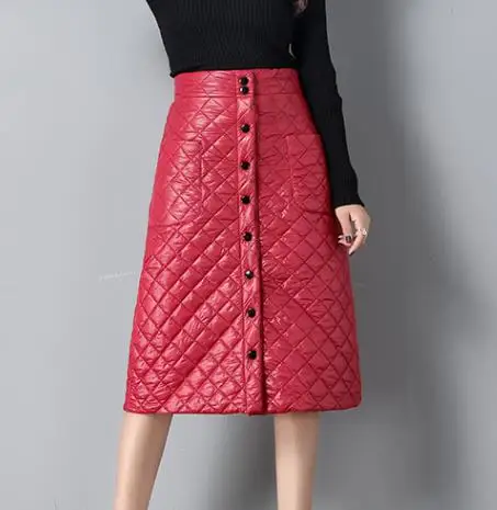 Red 3XL,, хлопковая юбка для женщин, зимняя, размера плюс, на пуговицах, с карманом, тонкая, с запахом, длинная, толстая, теплая, высокая талия, элегантные женские юбки - Цвет: Red