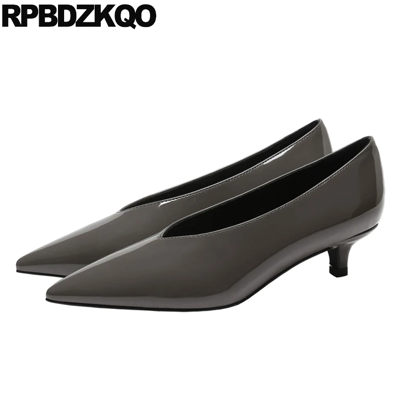 Черный котенок элегантные Размеры 33 тонкие туфли лодочки 4 34 женская кожаная