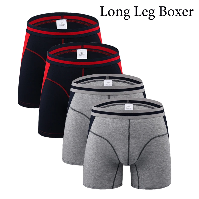 2 Blue 2 Gray Long 4 шт./лот, удобные, длинные, короткие, мужские шорты-боксеры, мужские трусы, u-выпуклые, мужское нижнее белье, Cueca Masculina M, L, XL, 2XL, 3XL - Цвет: 2 Blue 2 Gray Long