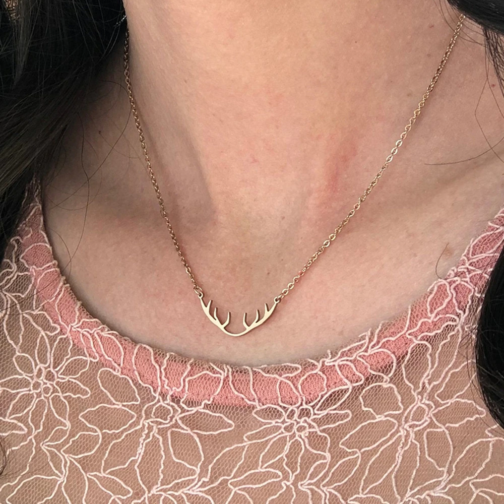 Ожерелье с рожками оленя ожерелье из нержавеющей стали золотого цвета