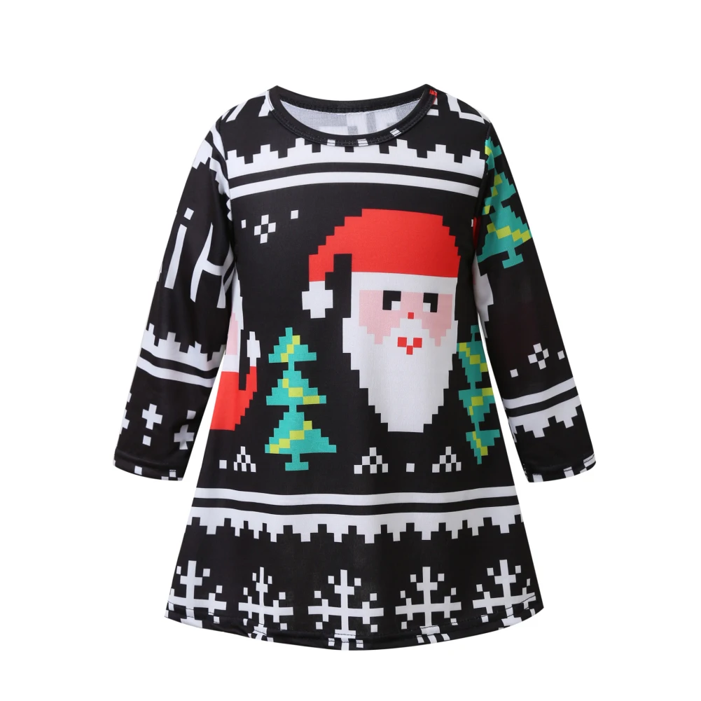 Зимнее длинное платье с длинным рукавом Санта Клаусом для рождественской дочери