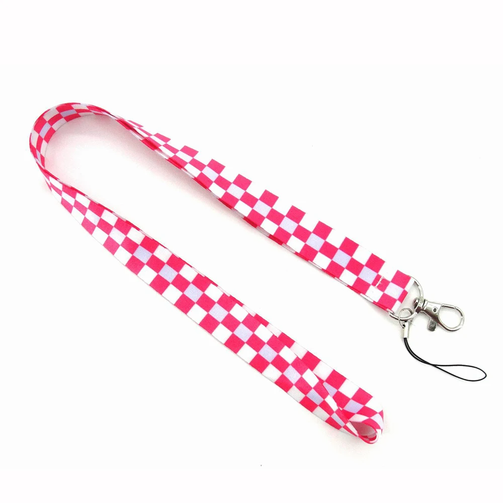 30pcs cute lanyard grid phone strap long neck lanyards for mobile phone accessories charm wrist strap lanyards for key card free global shipping