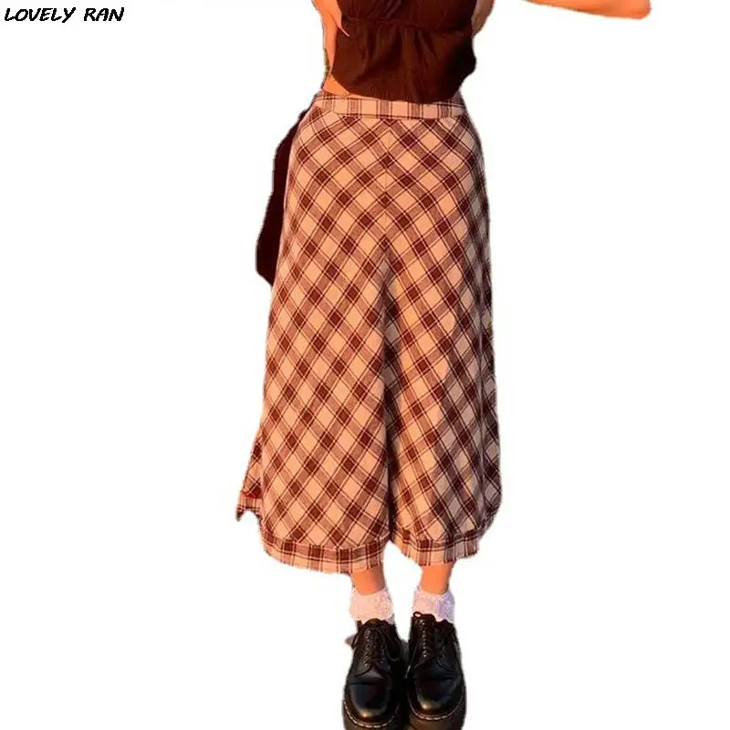 

2021 Summer Plaid Patchwork Long Women's Skirts Fashion Casual Mid-Calf Diamond Lattice A-Line Skirt Sweet Ladies Party Clothing