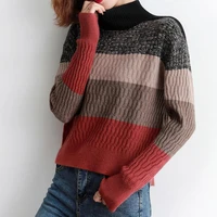sweater short ladies 2020 new fashion loose striped half high neck womens bottoming shirt for autumn and winter wear