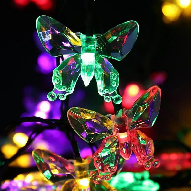 

20/30/50/100led Crystal Butterfly Solar Light Solar Fairy Lights Outdoor Christmas Lights Outdoor Waterproof Solar Garden Lights