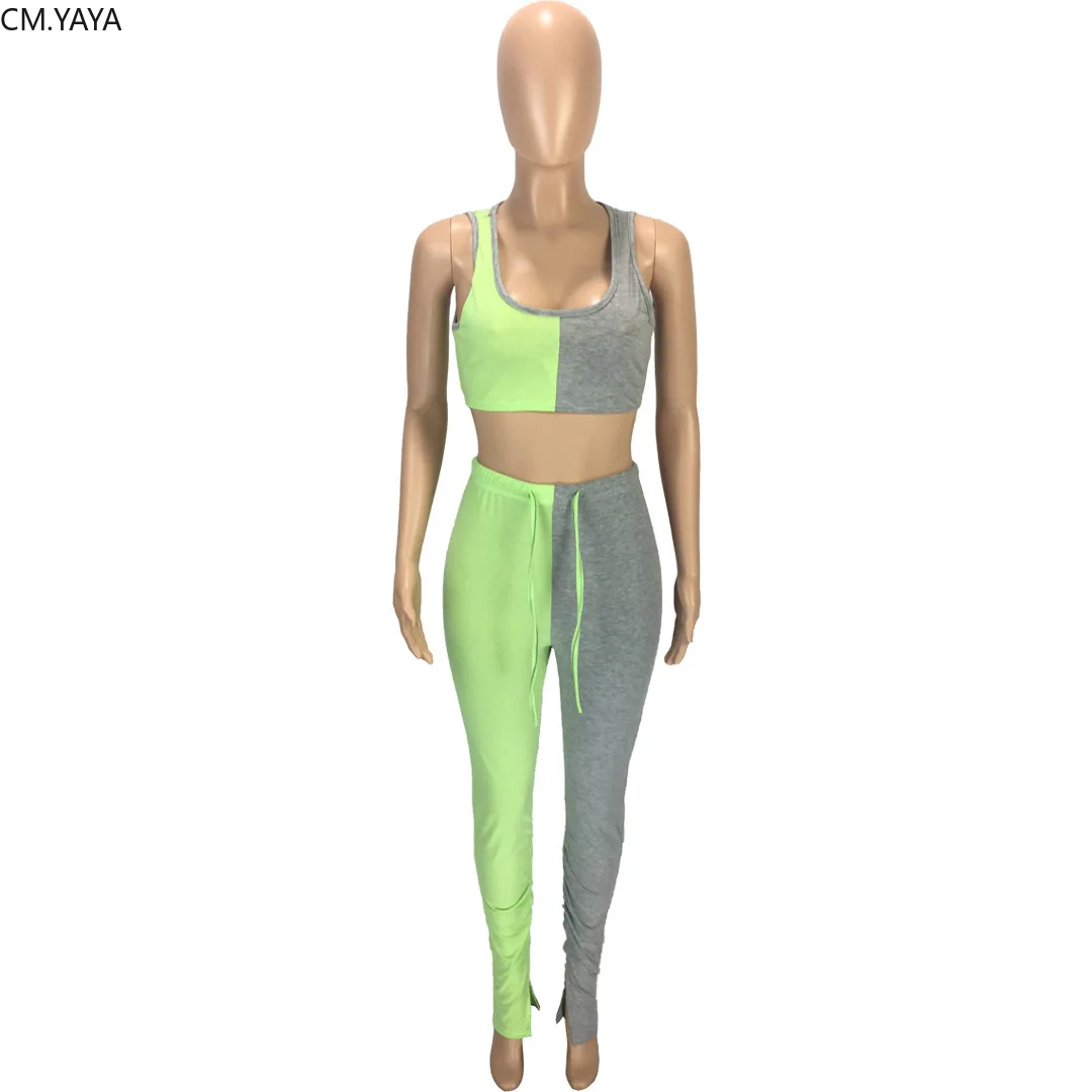 Женский спортивный костюм CM.YAYA комплект из двух предметов майка топ расклешенные
