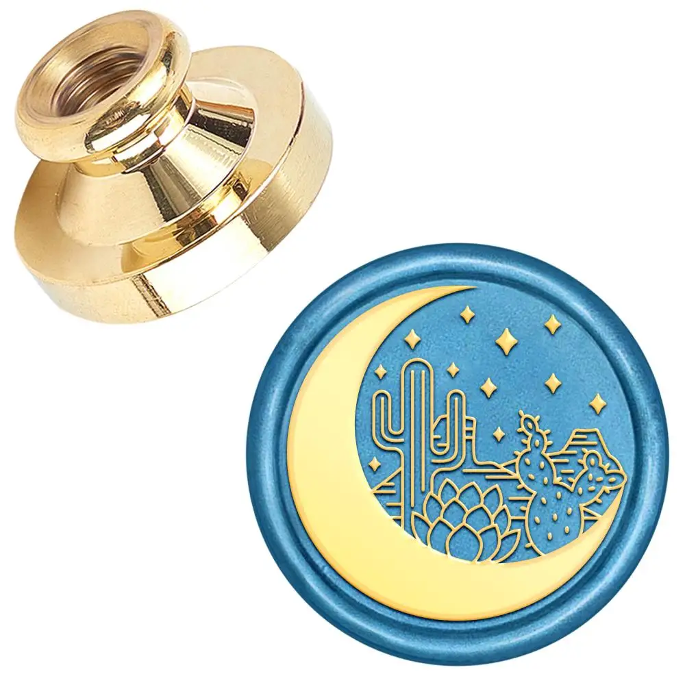 

1 pc Wax Seal Brass Stamp Head with Engraving Logo for Wax Seal Stamp Round Moon Pattern 25.5x9.5mm Hole: 8mm
