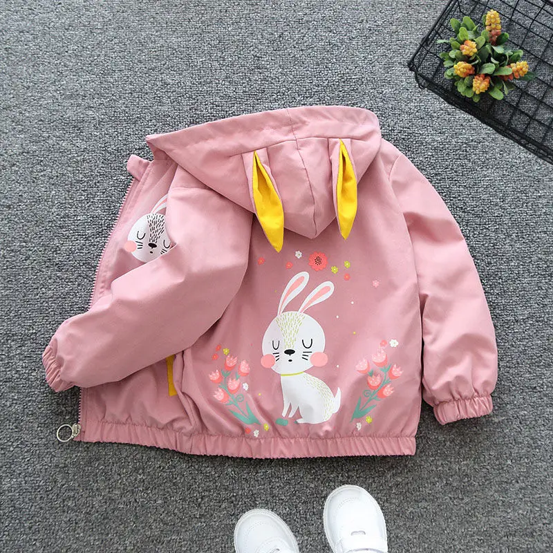 

Children's Outerwear Spring Boys and Girls Hooded Long Sleeves Coat Pink Cartoon Animal Jacket Kids Clothes