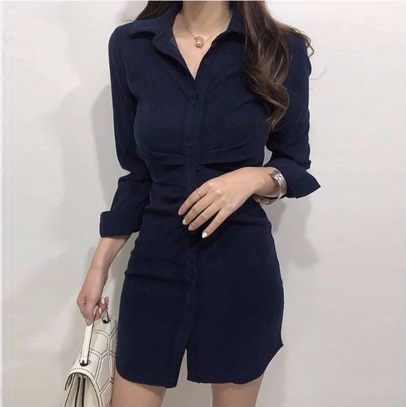 UNLV 2020 весны женщин с длинным рукавом платье марочного офис леди повернуть вниз