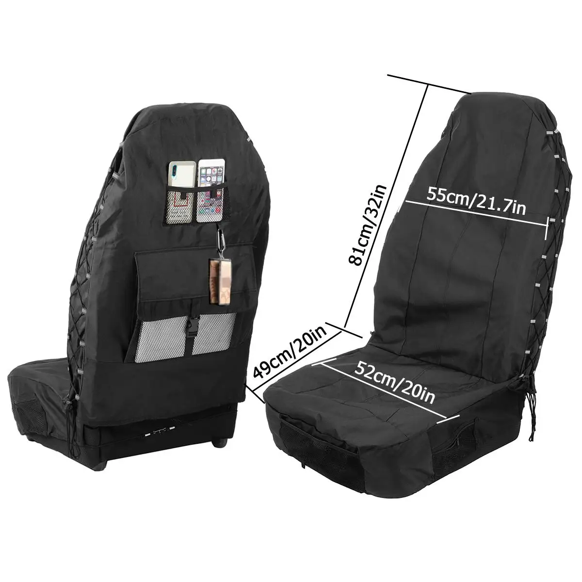 

Oxford Waterproof Inner Front Seat Cover Adjustable Seat Protector w/ Seat Back Organizer Storage Pouch Holedr Car Accessories