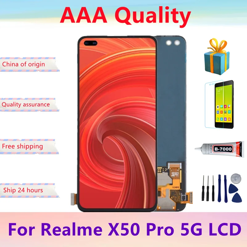 

AMOLED Display Replace 6.44" For Realme X50 Pro 5G LCD Touch Digitizer Screen Assembly RMX2075 RMX2071 RMX2076