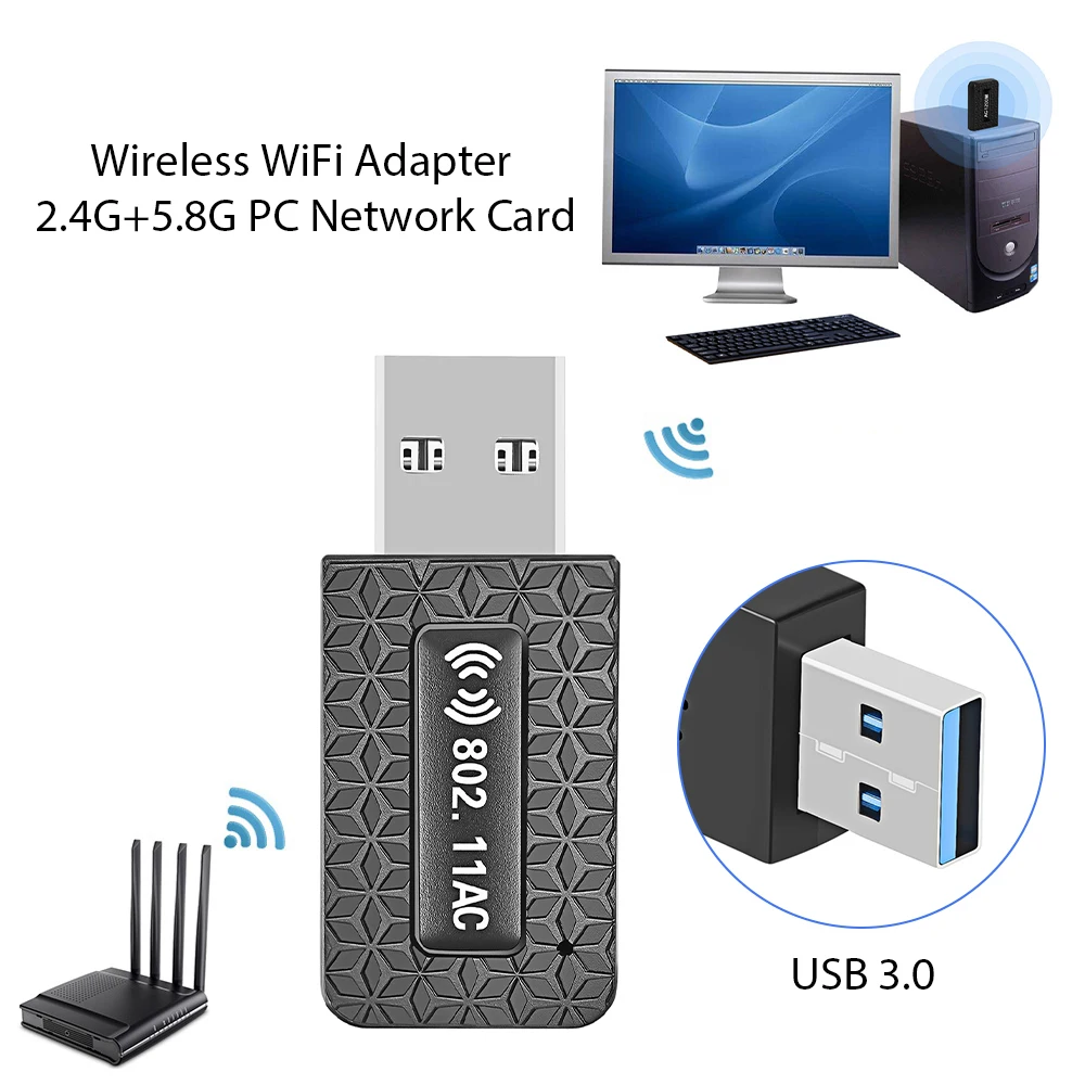 

USB 3.0 Wifi Adapter 1300Mbps Dual Band Antenna 2.4G/5.8G Ethernet Network Card Receiver Wireless Wifi USB Dongle For PC Laptop
