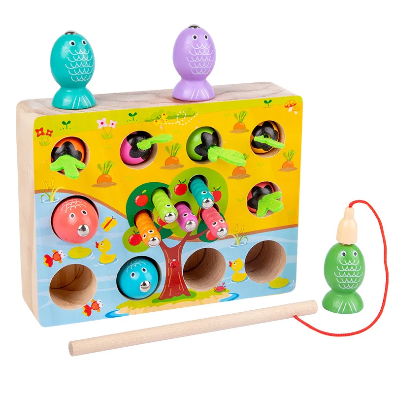 

New Baby Wooden Montessori Toys Digit Magnetic Games Fishing Toys Game Catch Worm Educational Puzzle Toys For Children Gifts