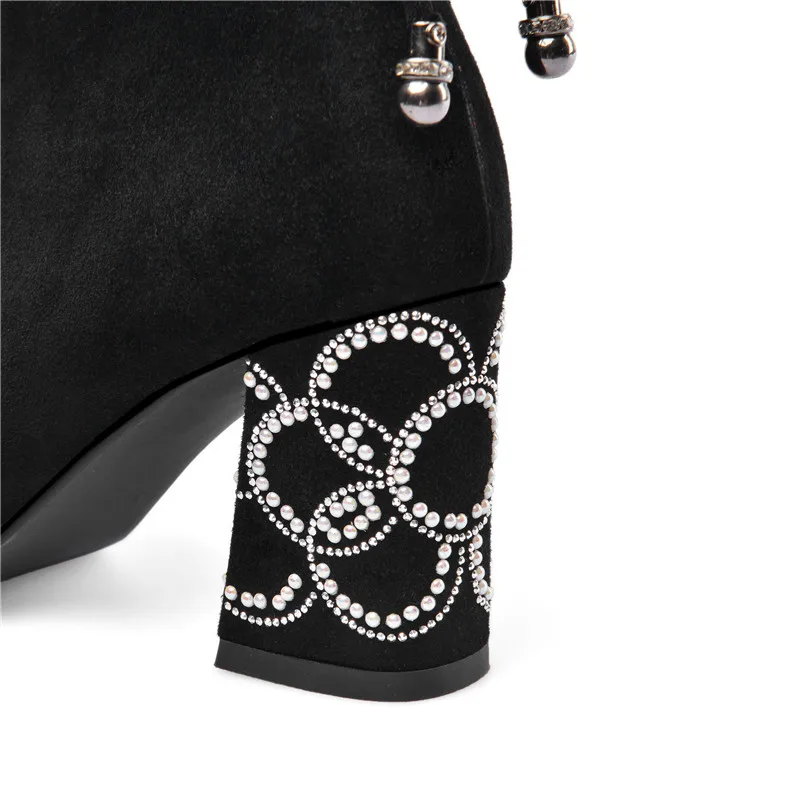 FEDONAS Pearl Embroider Women Ankle Boots High Heeled Prom Elegant Ladies Shoes Woman Warm Autumn and Winter Short Chelsea Boots
