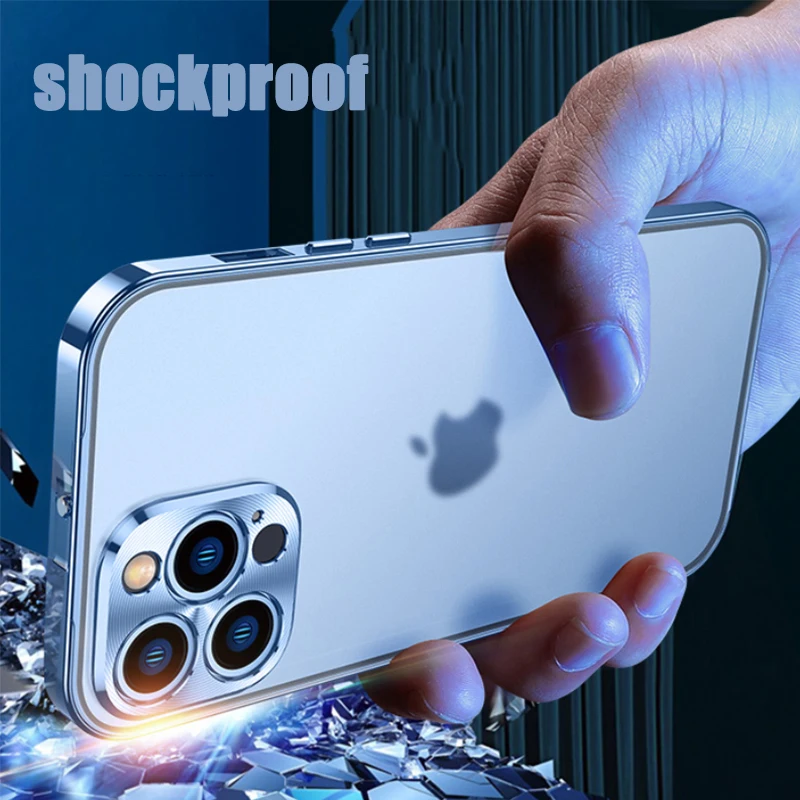 Luxury Double-sided Tempered Glass Aluminum Metal Bumper Case For iPhone 13 Pro Max 13Pro 360 Protective Matte Back Cover Coque