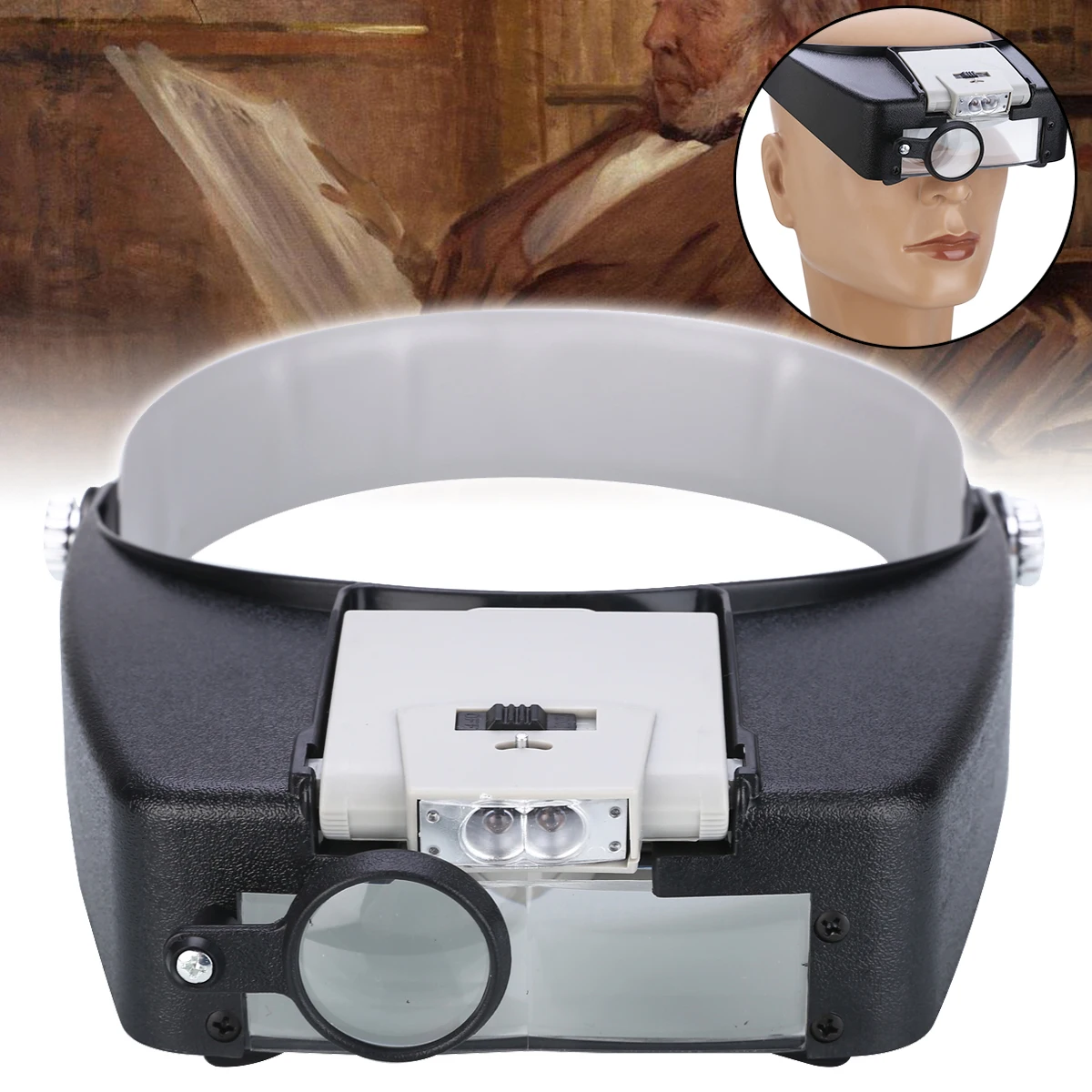 

New Professional Head Magnifier Jewelry Making Watch Repair Adjustable Headband Magnifying LED Power Light Visor Glasses