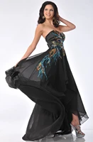 free shipping design custom sizecolor beach applique sweetheart peacock black long prom chiffon party gown bridesmaid dress