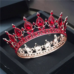 teardrop tiaras and crowns pink red diadem royal queen king full circle ornaments bridal wedding hair jewelry party accessories free global shipping