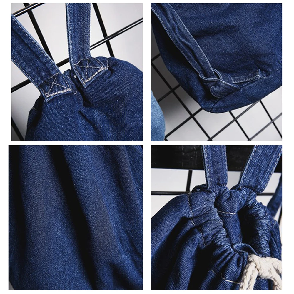 Женский джинсовый рюкзак на шнурке школьный ранец для девочек подростков| |