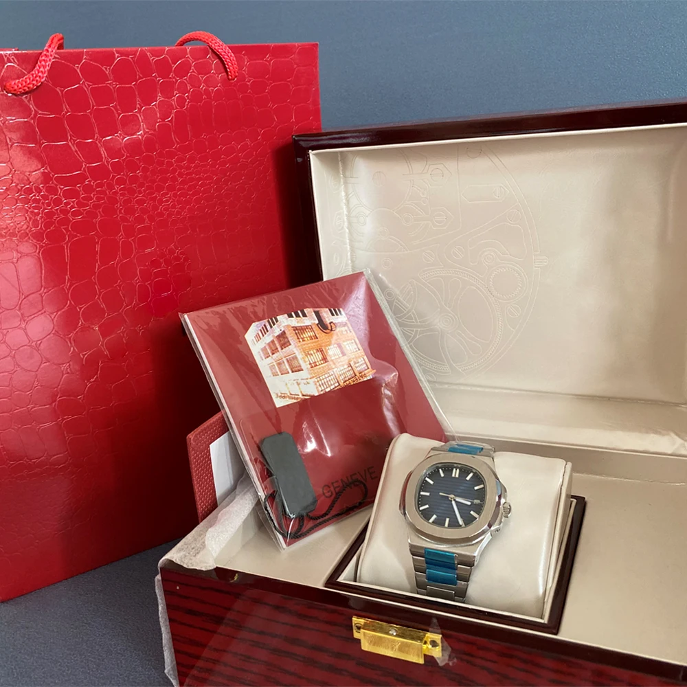 

New Mens Watch Automatic Movement 40 mm Blue Dial Classic 5711/1A Watches Transparent Back Wristwatches New Original Box