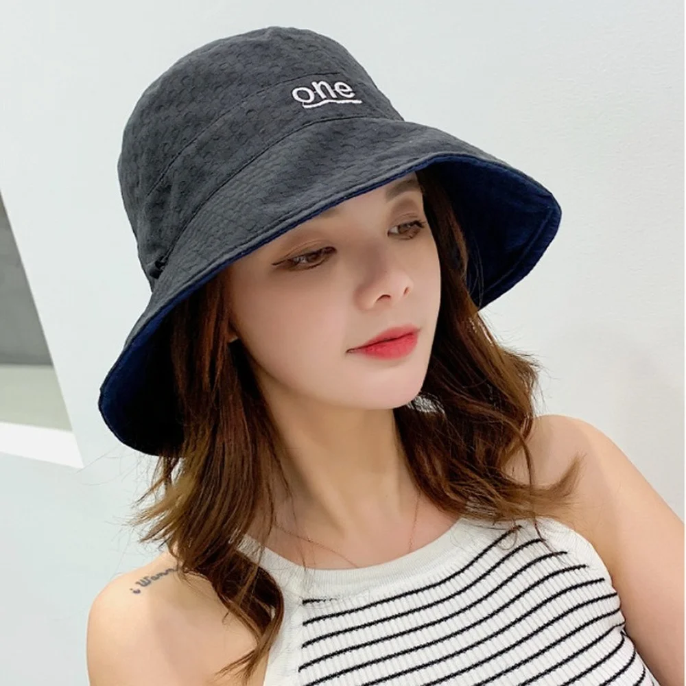 

FREEIN New summer Outdoor Cap Women Bucket Fishing Hats Embroidery Fisherman Hat Unisex Harajuku Double-Side Bucket Hat Fishing