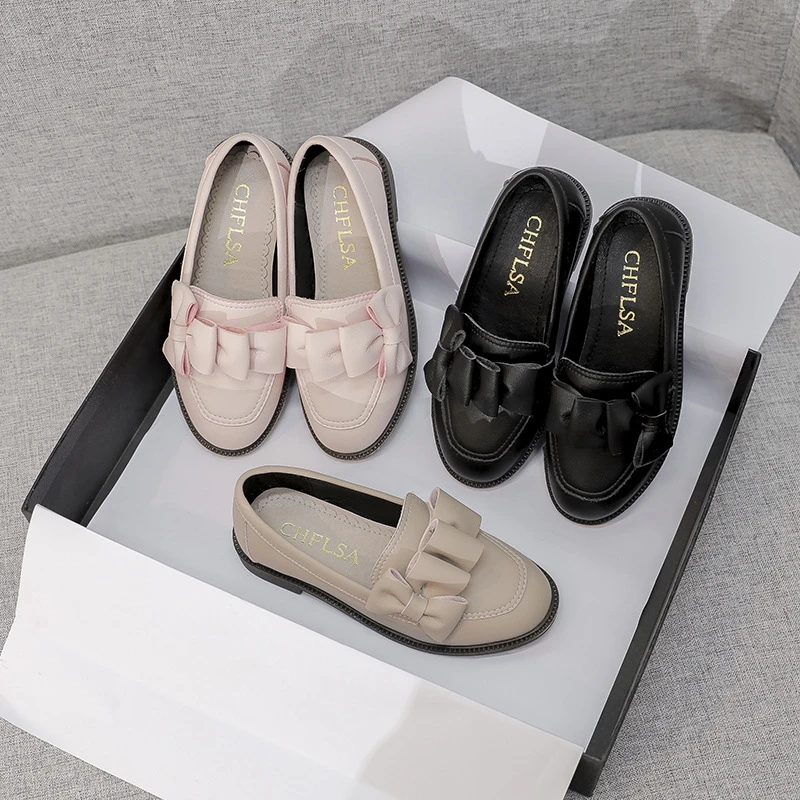 Мокасины из натуральной кожи для девочек туфли на плоской подошве лоферы