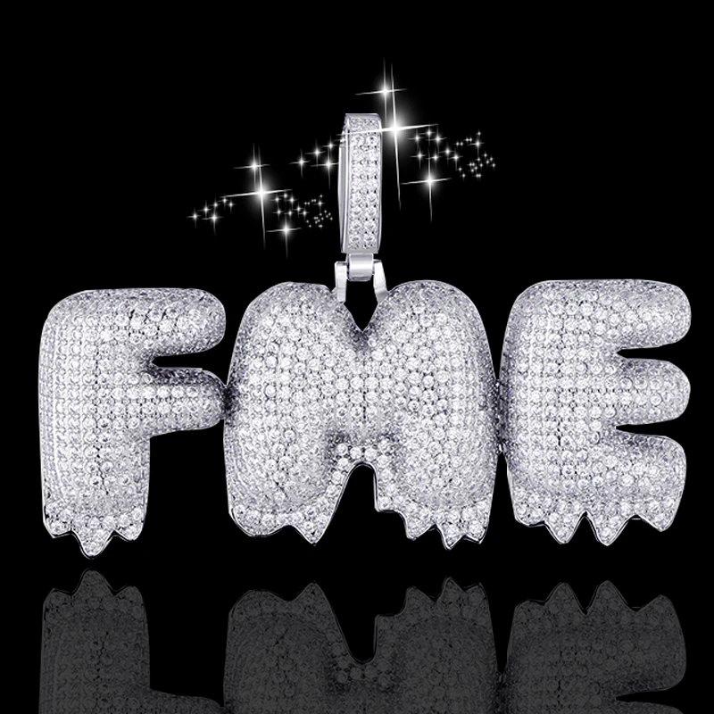 

D&Z Iced Out Bling CZ Drip Letters Custom Necklace Micro Paved Bubble Letter Pendant Collier For Men Hip Hop Jewelry