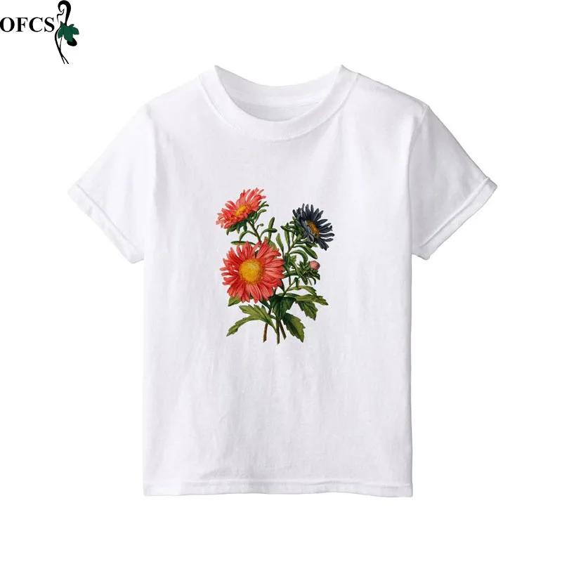 Детская футболка с коротким рукавом хлопковые футболки цветочным принтом