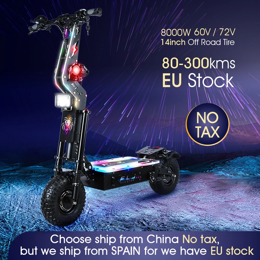FLJ 8000W 14inch Fat Tire Electric Scooter with 80-300km Range 60V/72V Dual Motor New Design Big Screen Adult Off Road E Scooter