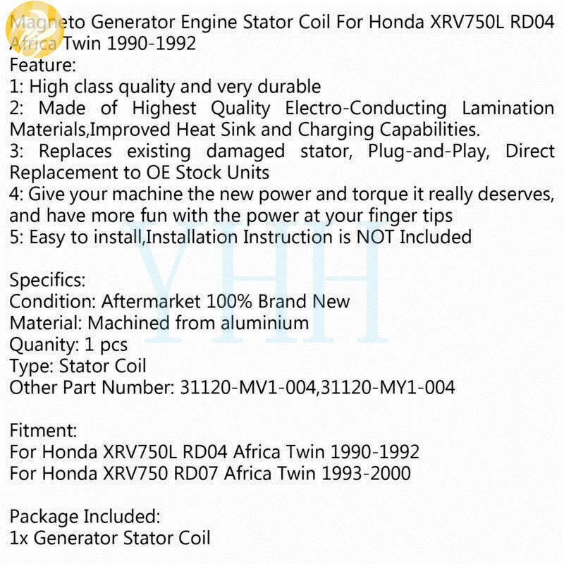 Катушка статора магнитного генератора Подходит для Honda XRV750L RD04 Africa Twin 1990-1992 XRV 750 L RD