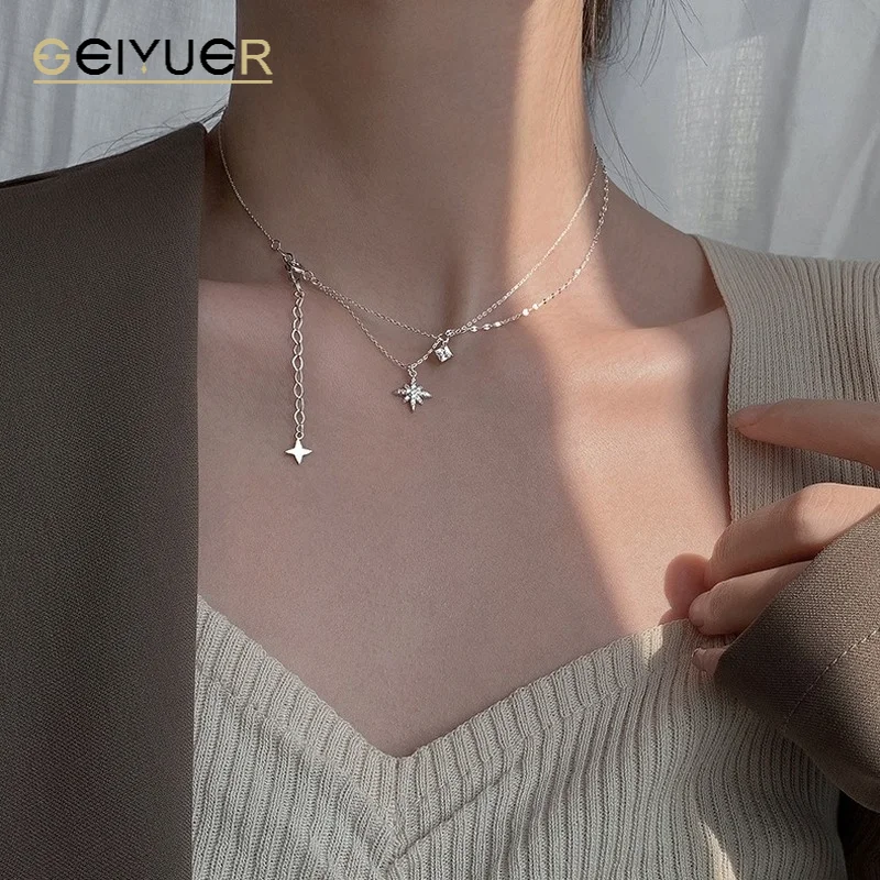 

925 Sterling Silver Clavicle Chain Necklaces for Women Star Leaf Charm Pendants Necklace Wedding Birthday Party Jewelry 2023 New